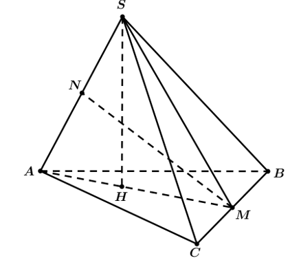 Cho x,y là các số thực dương. Xét các hình chóp SA= x, BC=y, các cạnh còn lại đều bằng 1  . Khi x,y thay đổi, thể tích khối chóp  (ảnh 1)