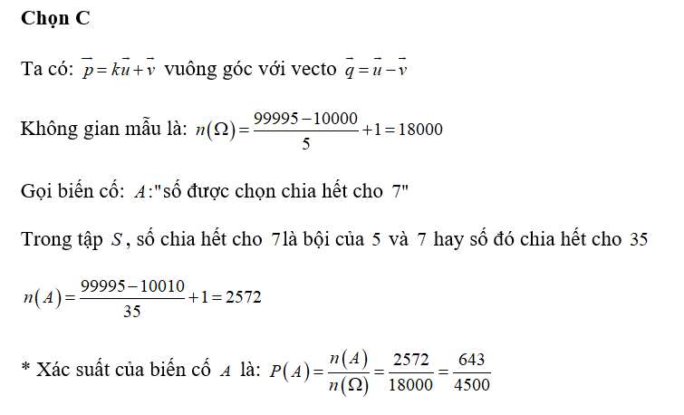 Gọi S là tập hợp các số tự nhiên có năm chữ số chia hết cho 5. Lấy ngẫu nhiên một số (ảnh 1)