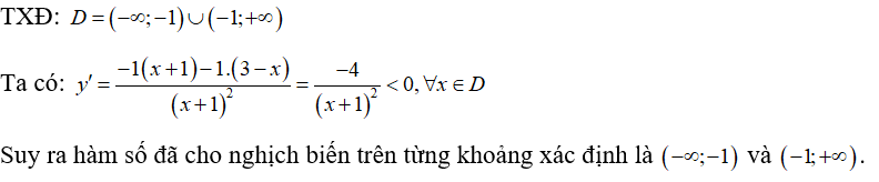 Cho hàm số y =3-x/ x +1. Mệnh đề nào sau đây là đúng? (ảnh 1)