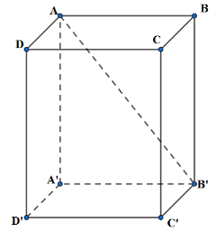 Cho hình lăng trụ đứng ABCD.A'B'C'D' có đáy là hình vuông cạnh bằng 3, đường chéo AB’ (ảnh 1)