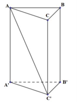 Hình lăng trụ đứng ABC.A’B’C’, đáy là tam giác ABC vuông tại A, có AB = a, BC = 2a, góc giữa (ảnh 1)