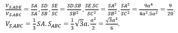 Cho hình chóp S.ABCcó đáy ABClà tam giác vuông cân tại B, SAvuông góc với mặt đáy(ABC),BC=a, góc hợp bởi (SBC)và (ABC)là 60^∘. (ảnh 3)