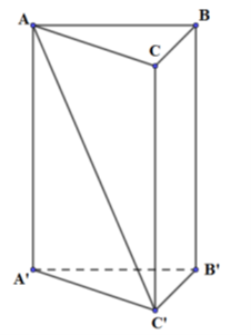 Cho lăng trụ đứng tam giác ABC.A’B’C’, đáy là tam giác vuông tại A, AC = a, ACB = 60 độ, AC' = 3a (ảnh 1)