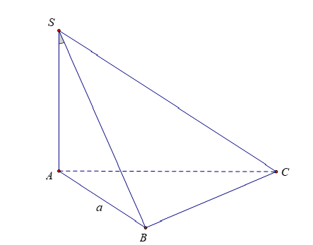 Cho hình chóp S.ABC có đáy ABC là tam giác đều cạnh a. SA vuông góc với đáy và tạo với đường thẳng SB một góc 45°. Tính thể tích khối chóp S.ABC. (ảnh 1)