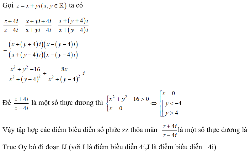 Trog mặt phẳng tọa độ, tìm tập hợp các điểm biểu diễn số phức z thỏa mãn z +4i/ z -4i  là một số thực dương.  (ảnh 1)