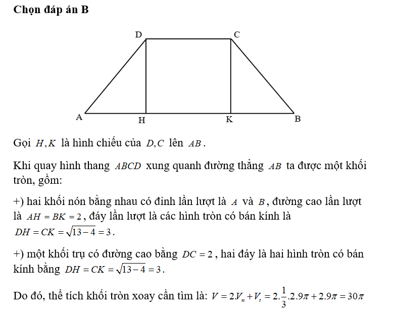 Cho hình thang cân ABCD,AB song song CD , AB=6,CD= 2, AD= BC= căn bậc hai 13. (ảnh 1)