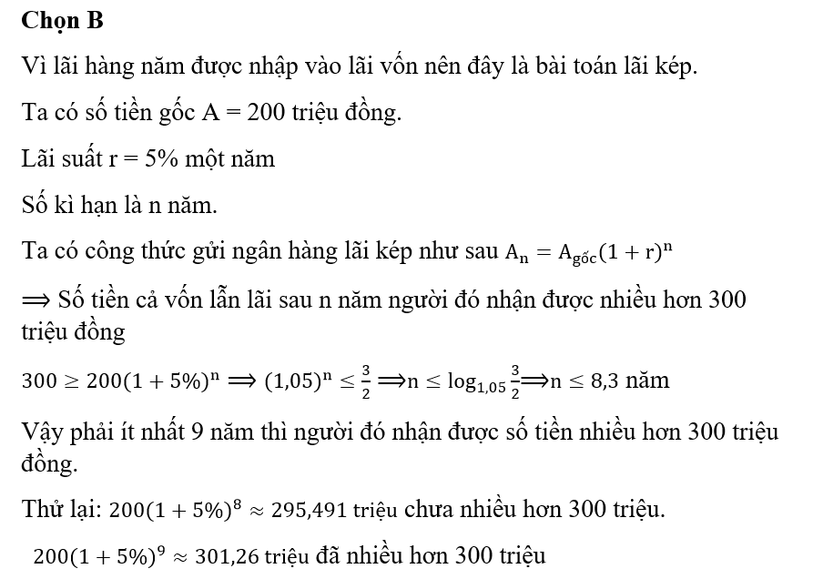 Một người gửi tiết kiểm 200 triệu đồng với lãi suất 5% một năm và lãi hàng năm được (ảnh 1)