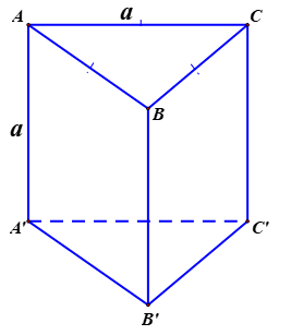 Cho (H)  là khối lăng trụ đứng tam giác đều có tất cả các cạnh bằng a . Tính thể tích của   (H) (ảnh 1)