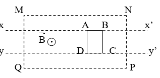Khung dây dẫn ABCD được đặt trong từ trường đều như  hình vẽ. Coi rằng bên ngoài vùng MNPQ không có từ trường.  Khung chuyển động dọc theo hai đường  ,  . Trong khung  sẽ xuất hiện dòng điện cảm ứng khi: A. Khung đang chuyển động ở ngoài vùng NMPQ. B. Khung đang chuyển động đến gần vùng NMPQ. C. Khung đang chuyển động ở ngoài vào trong vùng NMPQ hoặc ở trong NMPQ ra ngoài. D. Khung đang chuyển động ở trong vùng NMPQ. (ảnh 1)