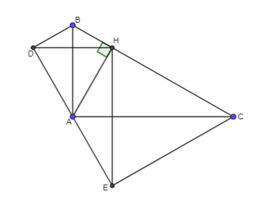 Cho ABC vuông tại A, đường cao AH. Gọi D, E theo thứ tự là các điểm đối xứng của H qua các cạnh AB, AC. (ảnh 1)