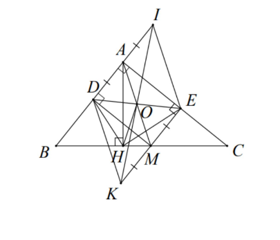 Cho tam giác ABC vuông tại A điểm M thuộc cạnh BC từ M vẽ các đường thẳng vuông góc với AB ở D vuông góc với AC ở E (ảnh 1)