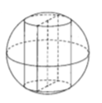 Một hình trục có chiều cao bằng 6cm nội tiếp trong hình cầu có bán kính bằng 5cm (ảnh 1)