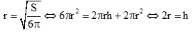 Các hình trụ tròn xoay có diện tích toàn phần là S không đổi, gọi chiều cao hình trụ là h  (ảnh 3)