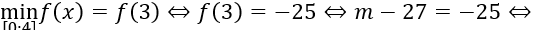 Tìm m để giá trị nhỏ nhất của hàm số y=x^3-3x^2-9x+m trên đoạn [0;4] bằng -25, khi đó hãy tính giá trị của biểu thức P=2m+1. (ảnh 6)