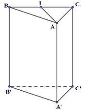 Cho hình lăng trụ đứng ABC.A’B’C’ có đáy ABC là tam giác cân tại A, BAC = 120 độ, AB = AA' (ảnh 1)