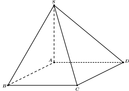 Cho hình chóp SABCD có đáy ABCD là hình chữ nhật, AB=aBC=2a, SA= 2a   vuông góc mặt phẳng (ABCD) . Tính thể tích khối chóp  SABCD theo a. (ảnh 1)