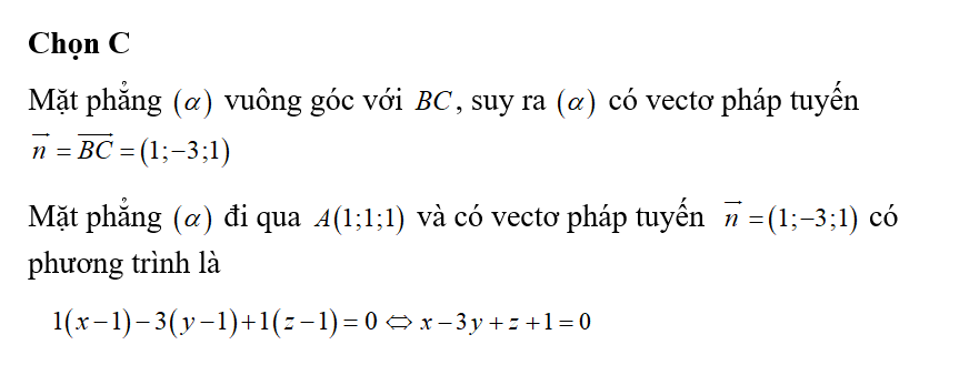 Trong không gian với hệ tọa độ Oxyz, cho điểm A(1;1;1), B(0;2;1), C(1;-1;2) (ảnh 1)