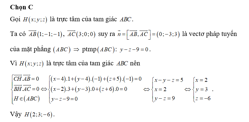 Trong không gian Oxyz, cho ba điểm A(1;4;-5), B( 2;3;-6) và C(4;4;-5) (ảnh 1)