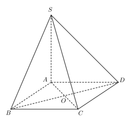 Cho hình chóp SABCD có đáyABCD  là hình vuông, cạnh bên SA vuông góc với đáy và SA= a căn 3. Biết diện tích tam giác SAD là .  (ảnh 1)