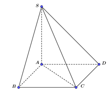 Cho hình chóp tứ giác SABCD có đáy ABCD là hình vuông cạnh a,  SA vuông góc ( ABCD) và SA = a căn 6. Thể tích khối chóp SABC bằng (ảnh 1)