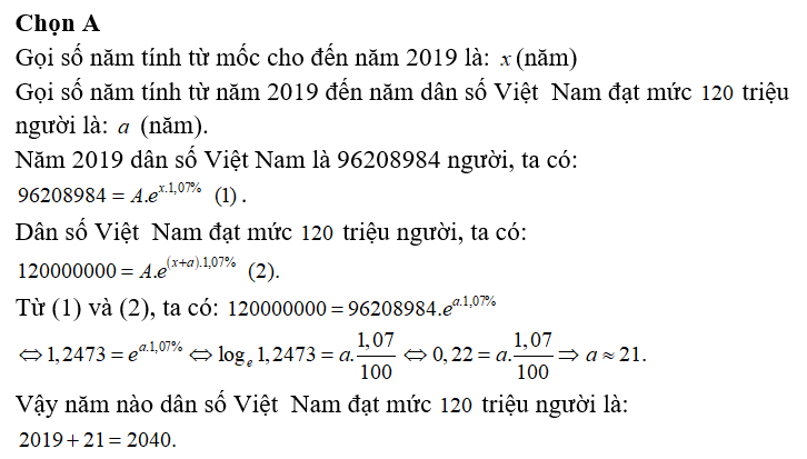 Để dự báo dân số của một quốc gia, người ta sử dụng công thức S= A.e^nr trong đó A (ảnh 1)