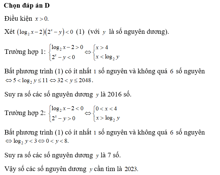 Có bao nhiêu giá trị nguyên dương của y để tập nghiệm của bất phương trình (ảnh 1)