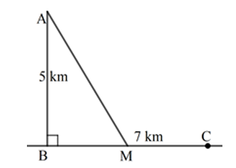 Một ngọn hải đăng đặt tại vị trí  A có khoảng cách đến bờ biển AB= 7km  Trên bờ biển có một cái kho ở vị trí C cách B một khoảng BC=7Km (ảnh 1)