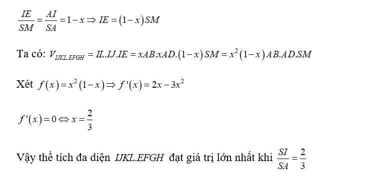 Cho khối chóp S.ABCD có đáy ABCD là hình chữ nhật. Một mặt phẳng thay đổi (ảnh 2)