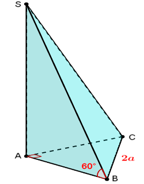 Cho khối chóp SABC có SA vuông góc với ( ABC), đáy ABC là tam giác vuông cân tại A, BC= 2a, góc giữa SB  và ( ABC) là 60. Tính thể tích khối chóp SABC . (ảnh 1)