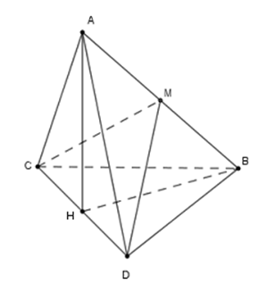 Cho hai tam giác ACD và BCD nằm trên hai mặt phẳng vuông góc với nhau và AC =AD = BC= BD =a , CD =2x . Tìm giá trị của x để hai mặt phẳng   và   vuông góc nhau.  (ảnh 1)
