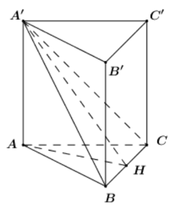 Cho lăng trụ tam giác đều ABC.A’B’C’ có góc giữa hai mặt phẳng A'BC  và ABC  bằng 60 độ  và AB =a . Khi đó thể tích của khối ABCC’B’ bằng: (ảnh 1)