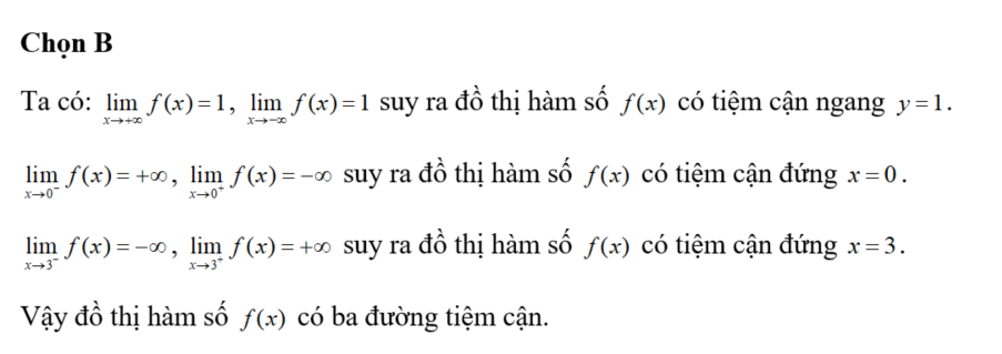 Đồ thị hàm số f(x)= x^2-3x+1/ x^2-3x có bao nhiêu đường tiệm cận? (ảnh 1)