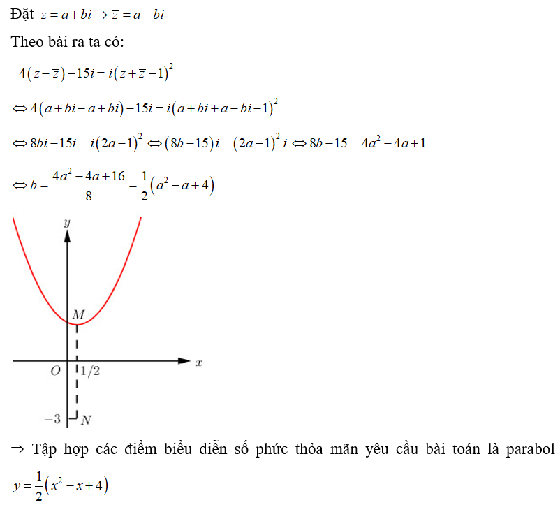Xét số phức z = a + bi(a,b thuộc R)  thỏa mãn 4(z - z ngang) -15i = i(z + z ngang -1)^2 (ảnh 1)