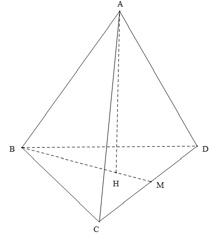 Cho tứ diện đều ACBD  có cạnh bằng acăn 2 . Tính thể tích của khối tứ diện đó. (ảnh 1)