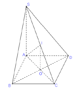 Cho hình chóp S.ABCD có đáy là hình vuông cạnh a. Cạnh bên   và vuông góc với đáy SA = a căn 6 . Tính theo a diện tích mặt cầu ngoại tiếp khối chóp S.ABCD (ảnh 1)