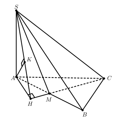 Cho hình chóp SABC có đáy ABC là tam giác đều cạnh a; SA  vuông góc với mặt phẳng ( ABC); góc giữa đường thẳng (ảnh 1)