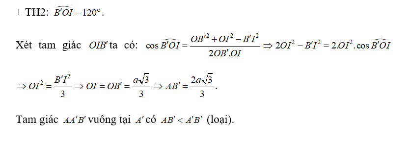 Cho hình lăng trụ tam giác đều ABC.A'B'C' có cạnh đáy bằng 2a, góc giữa (ảnh 2)