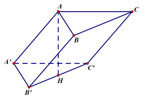 Cho hình lăng trụ ABC.A'B'C' có tam giác ABC vuông tại A. AB=a (ảnh 1)