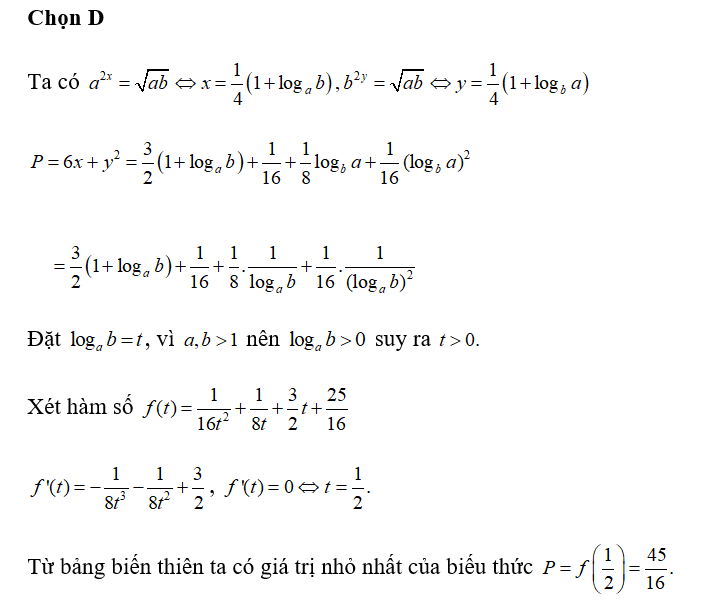 Cho các số thực dương a,b,x,y thỏa mãn a>1, b> 1 và a^2x= b^2y= can bac hai ab (ảnh 1)