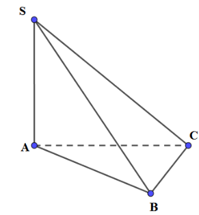 Thể tích khối chóp tam giác có đáy ABC là tam giác vuông tại B, cạnh bên SA vuông góc  (ảnh 1)