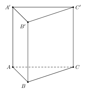 Lăng trụ tam giác đều có độ dài tất cả các cạnh bằng 3. Thể tích khối lăng trụ đã cho bằng (ảnh 1)