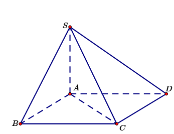 Cho hình chóp SABCD  có đáy  ABCD là hình vuông cạnh a , SA vuông góc ( ABCD), SC  tạo với đáy một góc 45 độ  . Thể tích của khối chóp SABCD  bằng (ảnh 1)