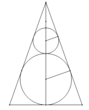 Người ta đặt được vào một hình nón hai khối cầu có bán kính lần lượt là R1 =a, R2= 2a  sao cho các khối cầu đều tiếp xúc với mặt xung quanh của hình nón, hai khối cầu tiếp xúc ngoài với nhau và khối cầu lớn tiếp xúc với đáy của hình nón. Tính bán kính đáy của hình nón.  (ảnh 1)