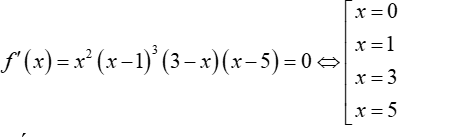 Cho hàm số  y=f(x) xác định trên  R và có  f'(x)= x^2(x-1)^3( 3-x)(x-5) Số điểm cực tiểu của đồ thị hàm số là (ảnh 2)