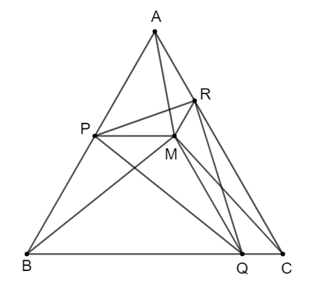 Cho M là một điểm nằm trong tam giác đều ABC. Qua M kẻ các đường thẳng song song (ảnh 2)