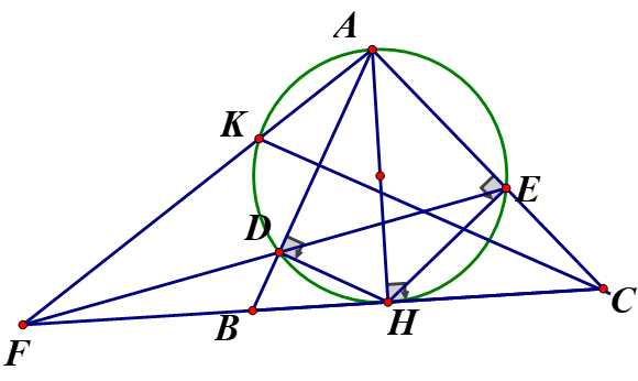 Cho tam giác ABC(3 góc A,B,C   nhọn và AB>AC)  đường cao AH  Kẻ  HD,HE   lần lược vuông góc (ảnh 1)