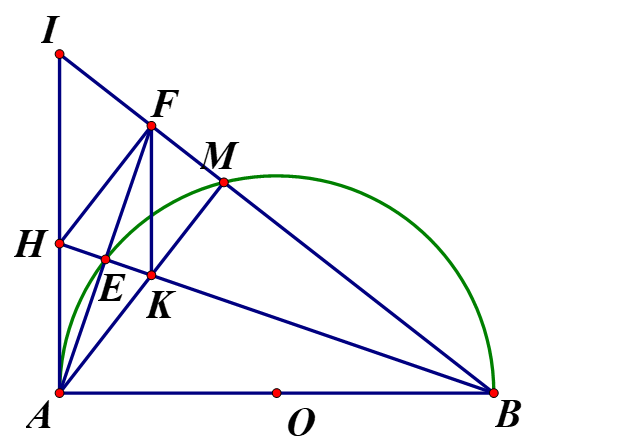 Cho nữa đường tròn tâm O   đường kính AB   và điểm M  bất kì trên nữa đường tròn   (  M khác A  và B)  .Trên nữa mặt phẳng bờ AB  chứa nữa (ảnh 1)