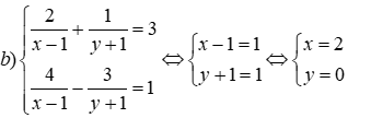 Giải hệ phương trình: a) 2x - 5y = -1; 5x - 6y = 4 b) 2 / (x - 1) + 1 / (y + 1) = 3 (ảnh 2)