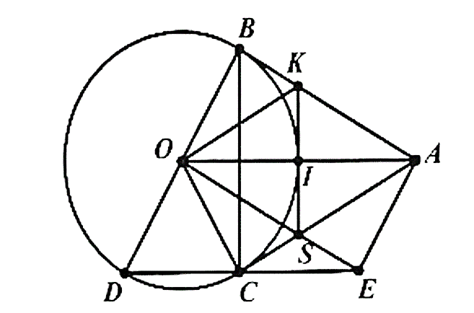 Cho đường tròn (O; R) và một điểm A sao cho OA = 2R, vẽ các tiếp tuyến AB, AC với (O; R), B và C là các tiếp điểm. Vẽ đường kính BOD. a) Chứng minh 4 điểm A, B, O, C cùng thuộc một đường tròn. (ảnh 1)