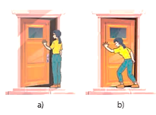 Tại sao khi đẩy nhẹ cửa, tay ta đặt xa các bản lề của cánh cửa (hình a) thì mở cửa sẽ dễ dàng hơn khi đặt tay gần bản lề (hình b)?   (ảnh 1)